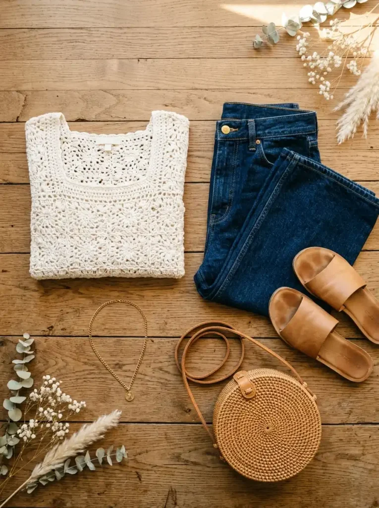 Crochet and Knit Pieces Styled for Daytime