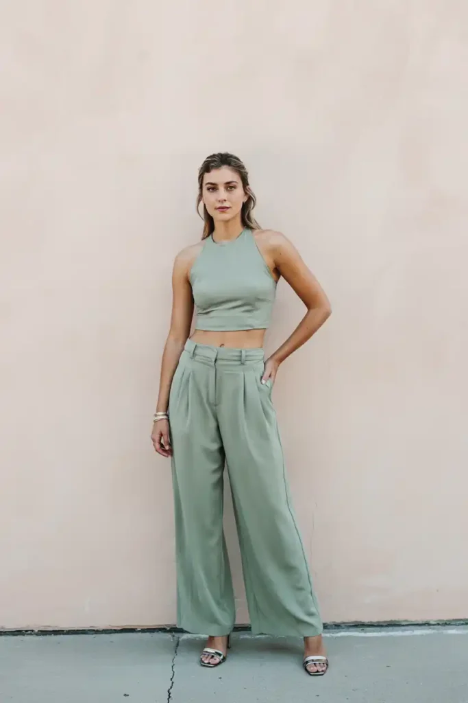 Cropped Halter Top and High-Waisted Wide-Leg Pants