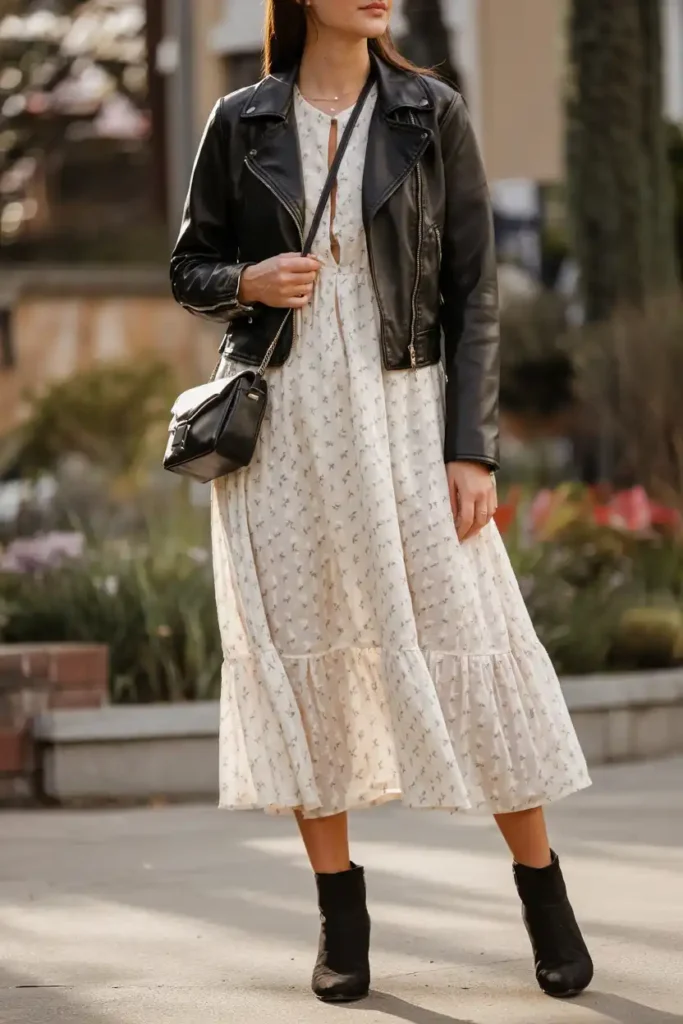 Cropped Jacket Over a Flowy Dress