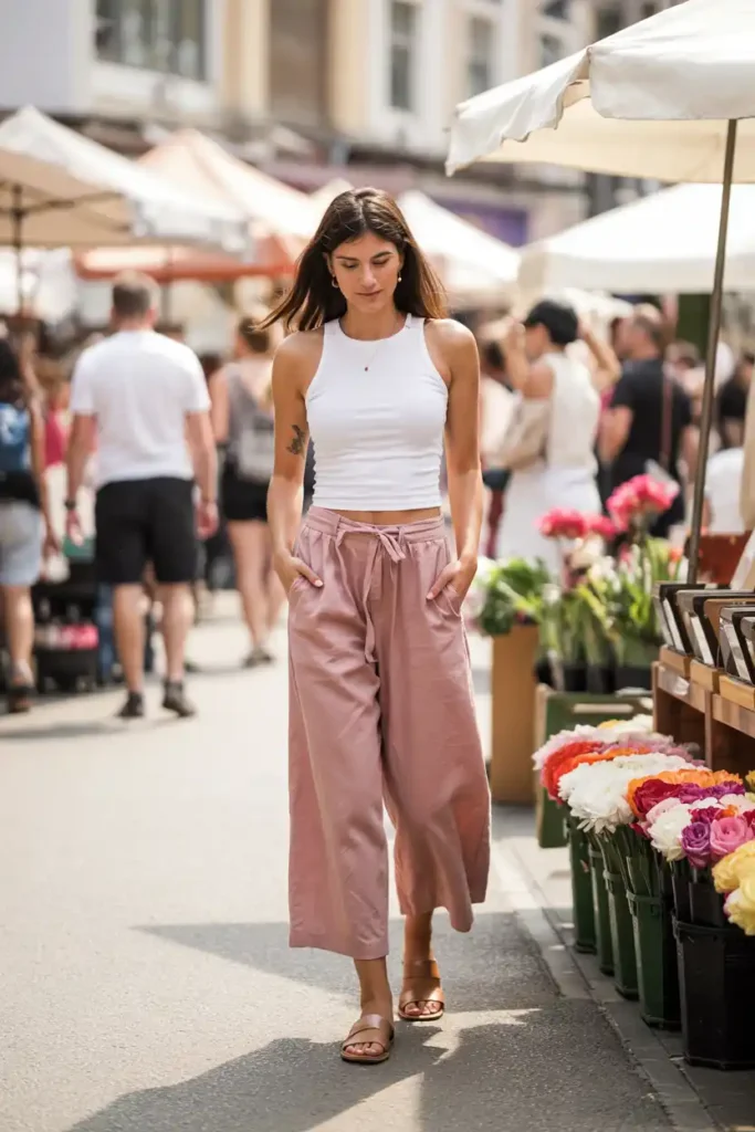 Cropped Linen Pants With a Fitted Tank
