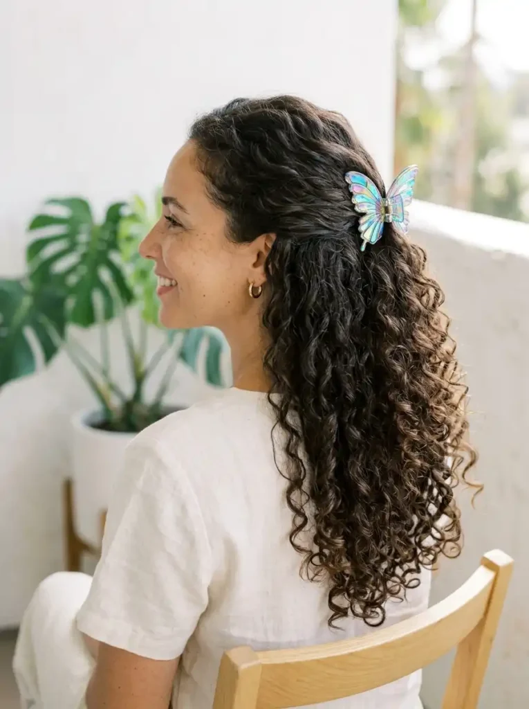 Curly Hair Down With Butterfly Clip Half-Back for Effortless Y2K Energy