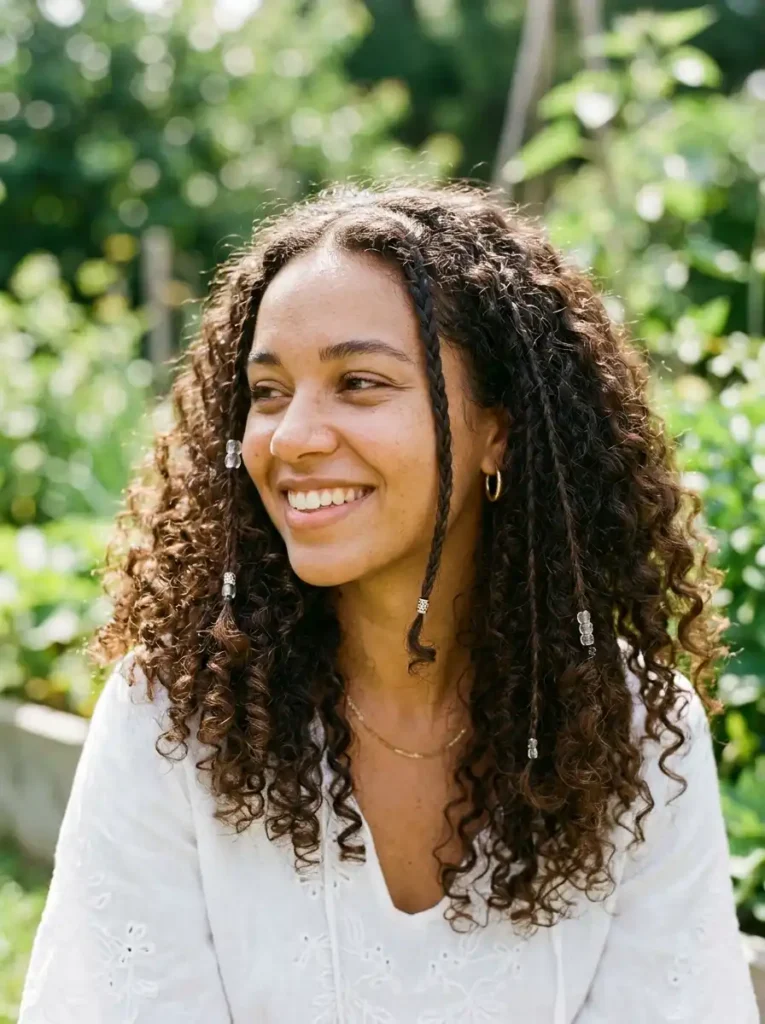 Curly Hair With Thin Braids Mixed In for That Festival-Ready Y2K Feel