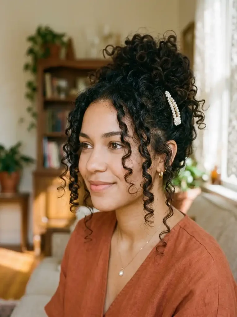 Curly Updos With Face-Framing Pieces That Reference the Early 2000s