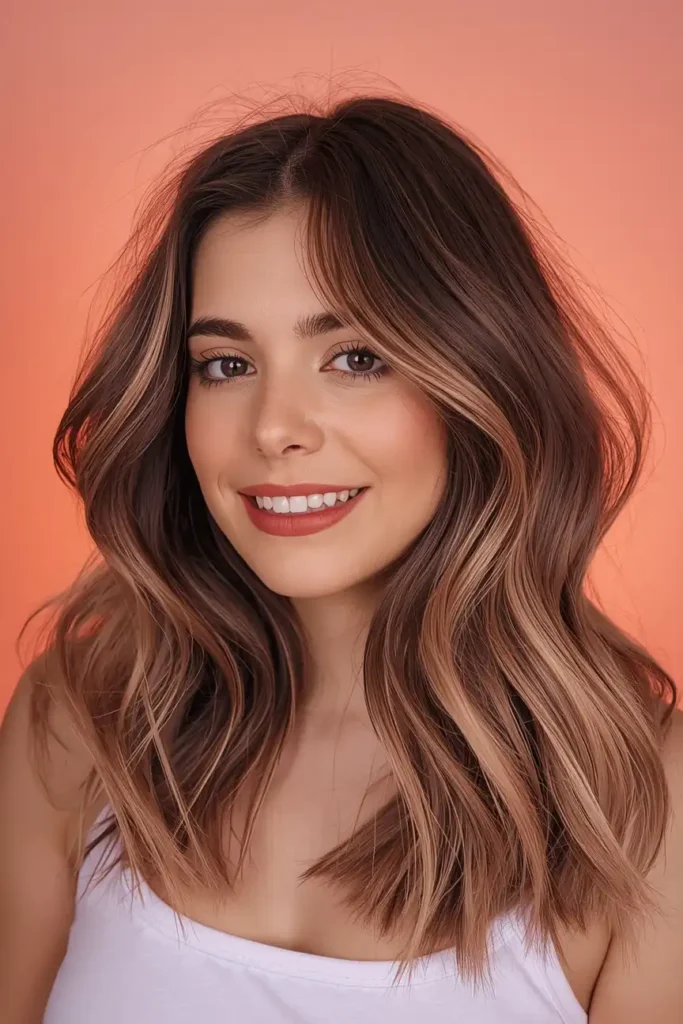 Dark Hair with Soft Peach Tinted Highlights