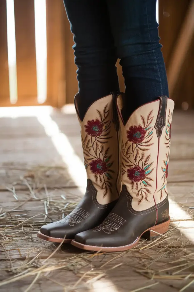 Dark Jeans with Embroidered Western Boots