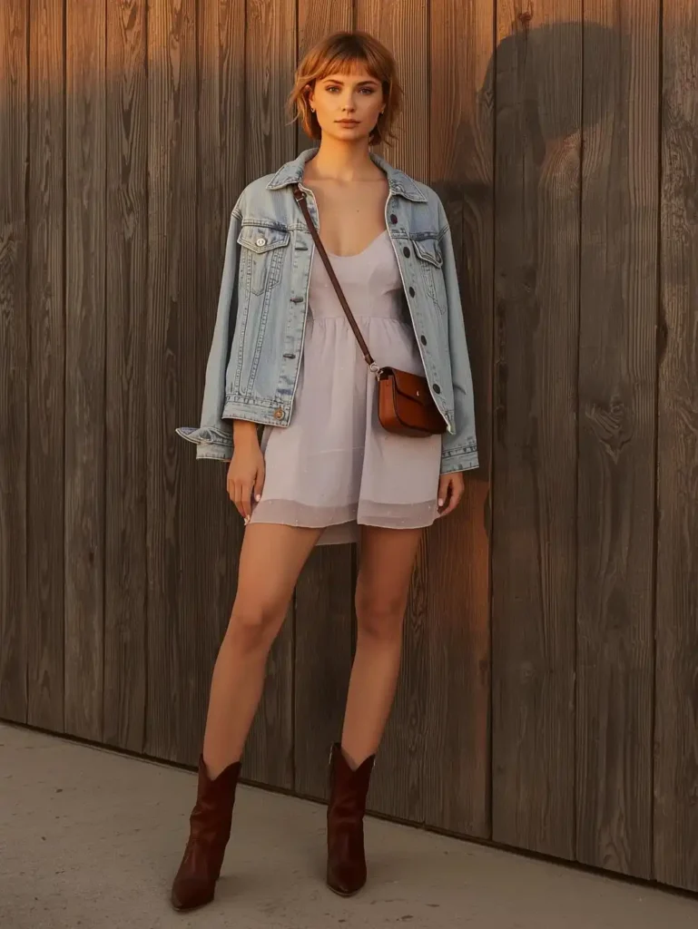 Denim Jacket Over a Slip Dress