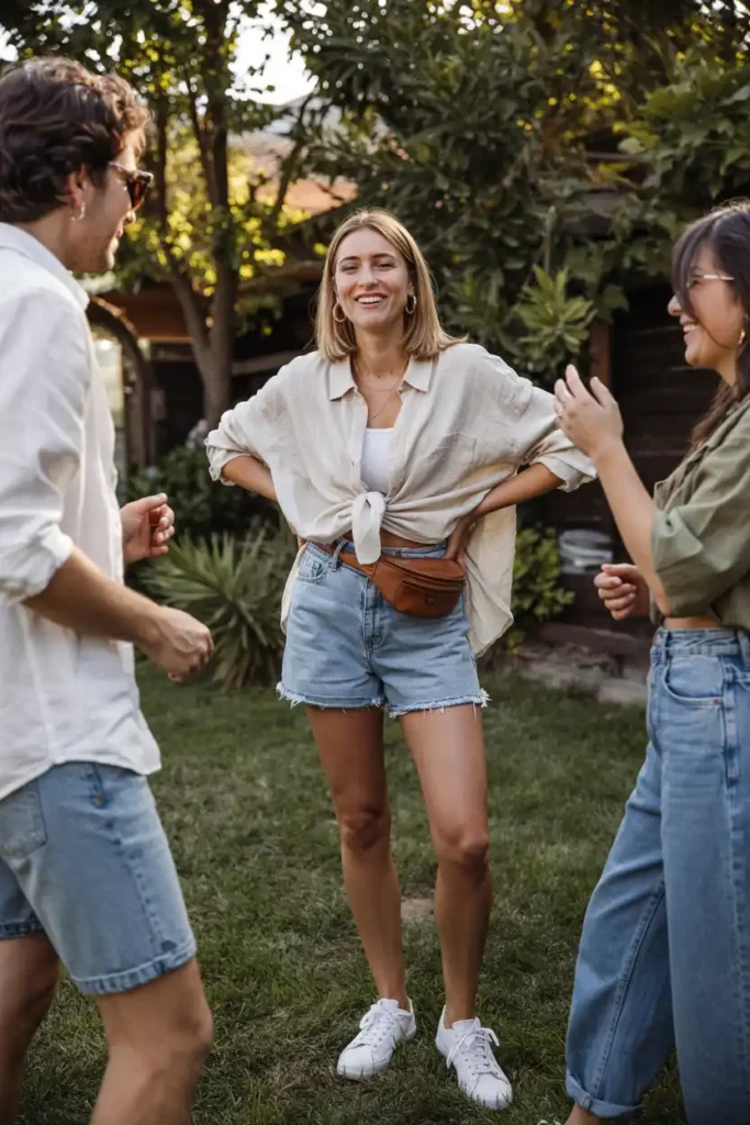 Denim Shorts and a Tied Linen Button-Down