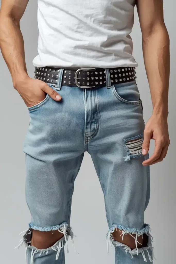 Distressed Denim with Bold Belts