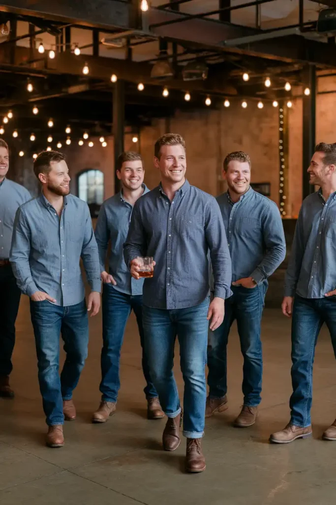 Distressed Jeans with Vintage Leather Work Boots