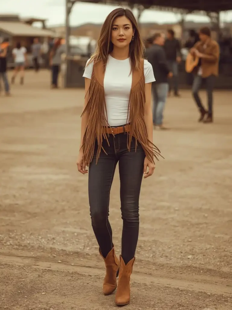 Fringe Vest Over a Simple White Tee