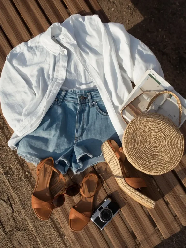 High-Waisted Shorts with Oversized Button-Down