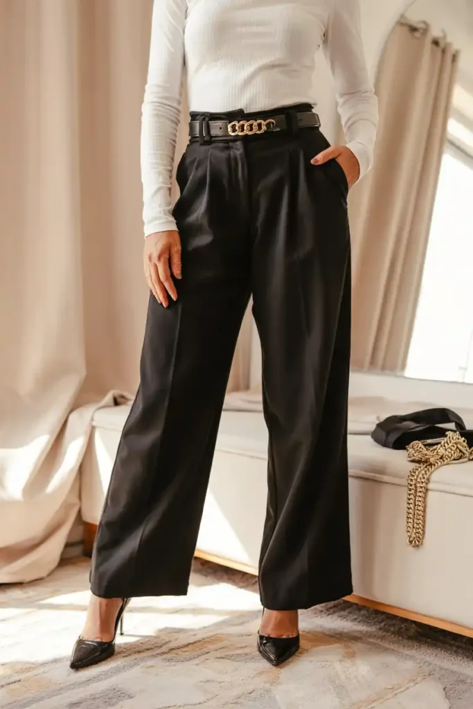High-Waisted Trousers with a Simple Fitted Top