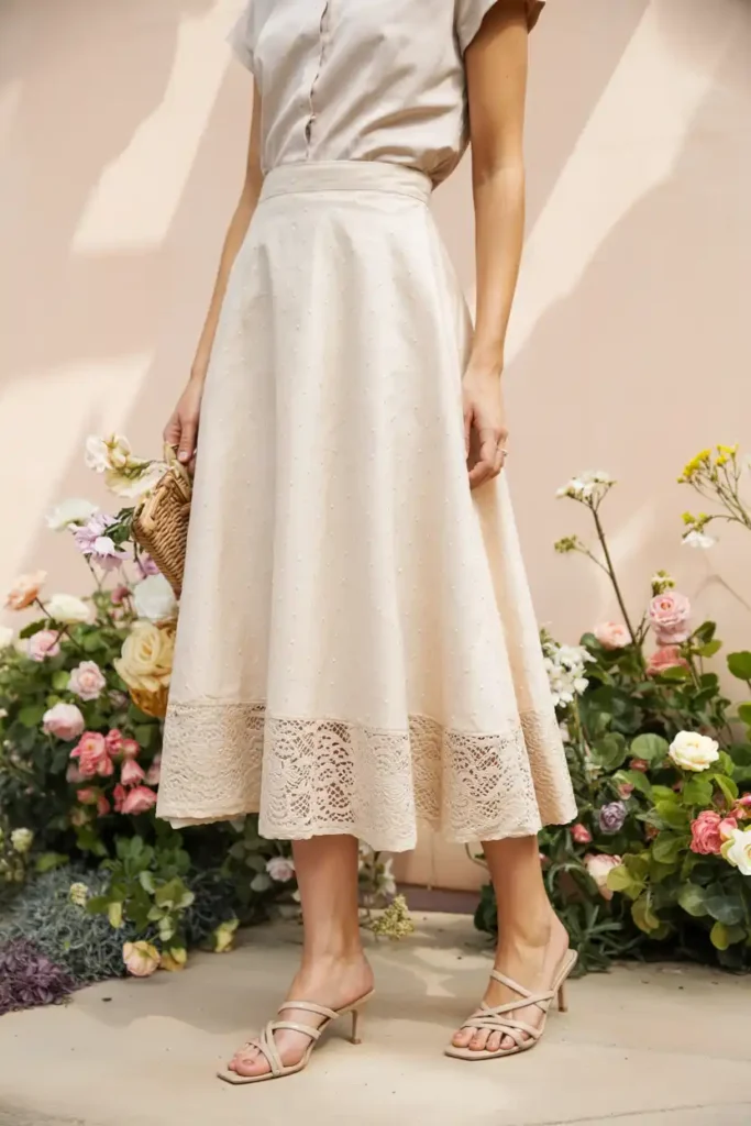 Lace-Trim Midi Skirt That Adds Romance to Any Outfit