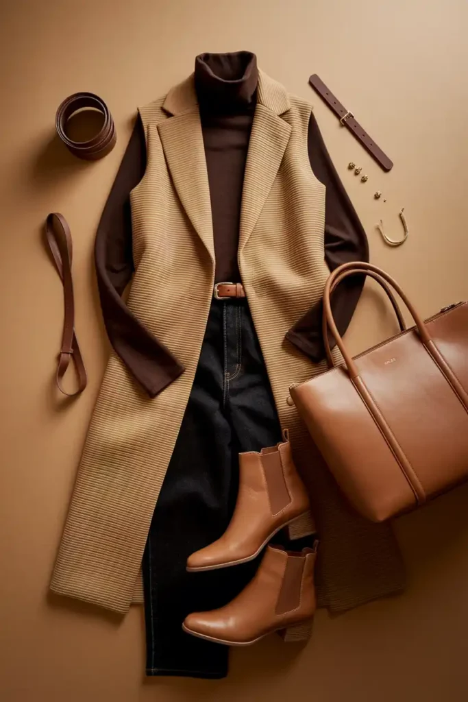 Layered Look With a Longline Vest Over a Turtleneck