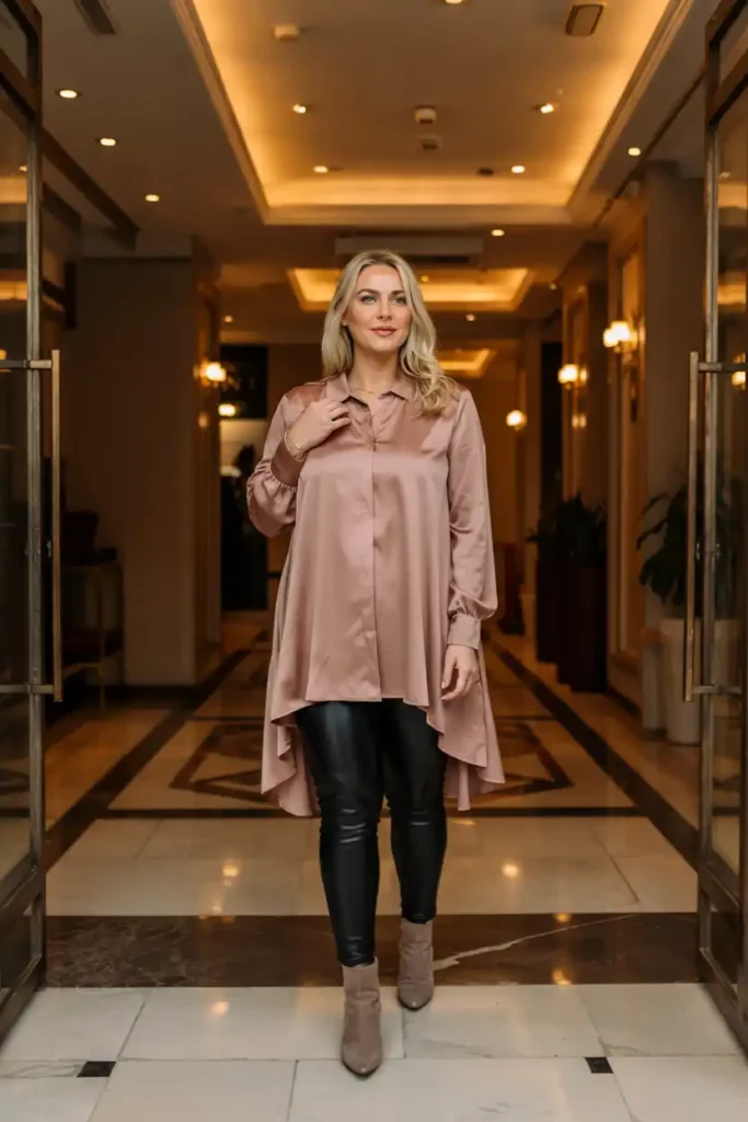 Leather Look Leggings with a Longline Top