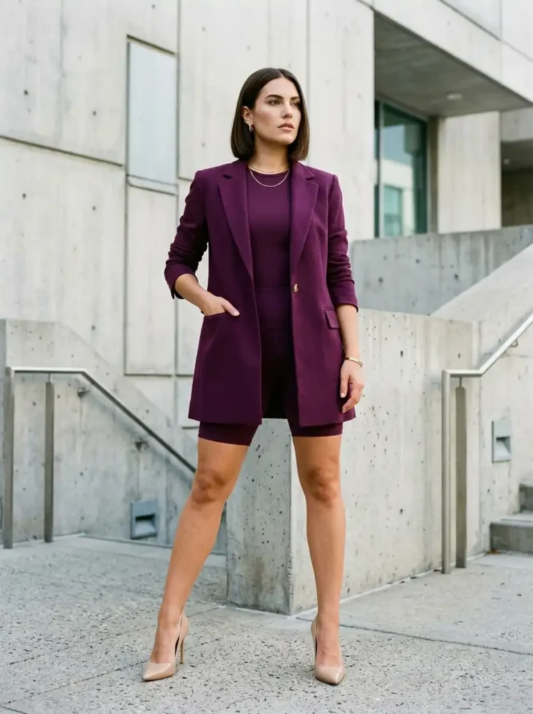 Lightweight Blazer and Bike Shorts: A Modern Power Look