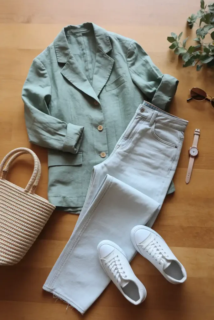 Linen Blazer and Cropped Straight Jeans for Casual Fridays