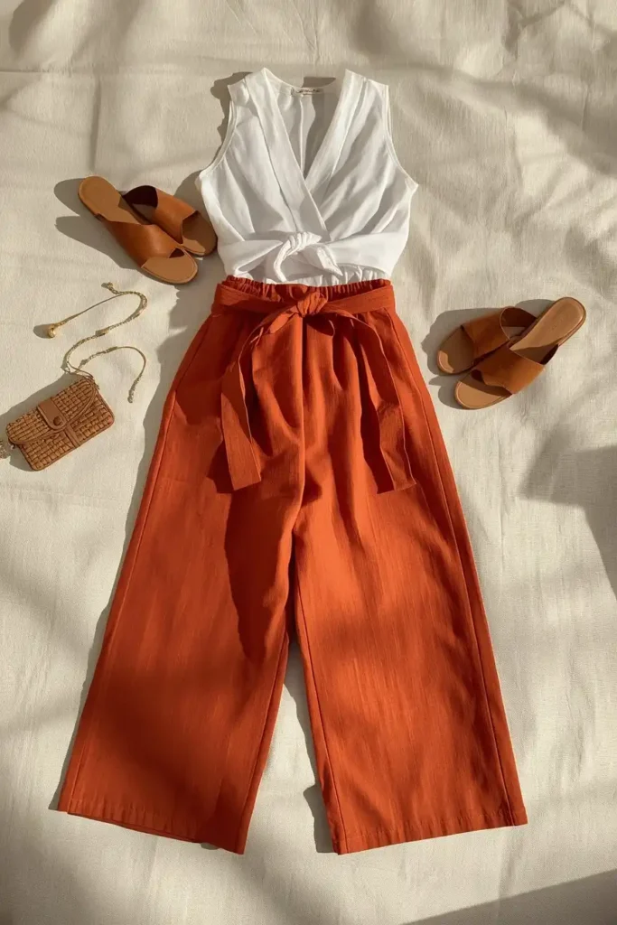 Linen Wide-Leg Pants in an Earth Tone