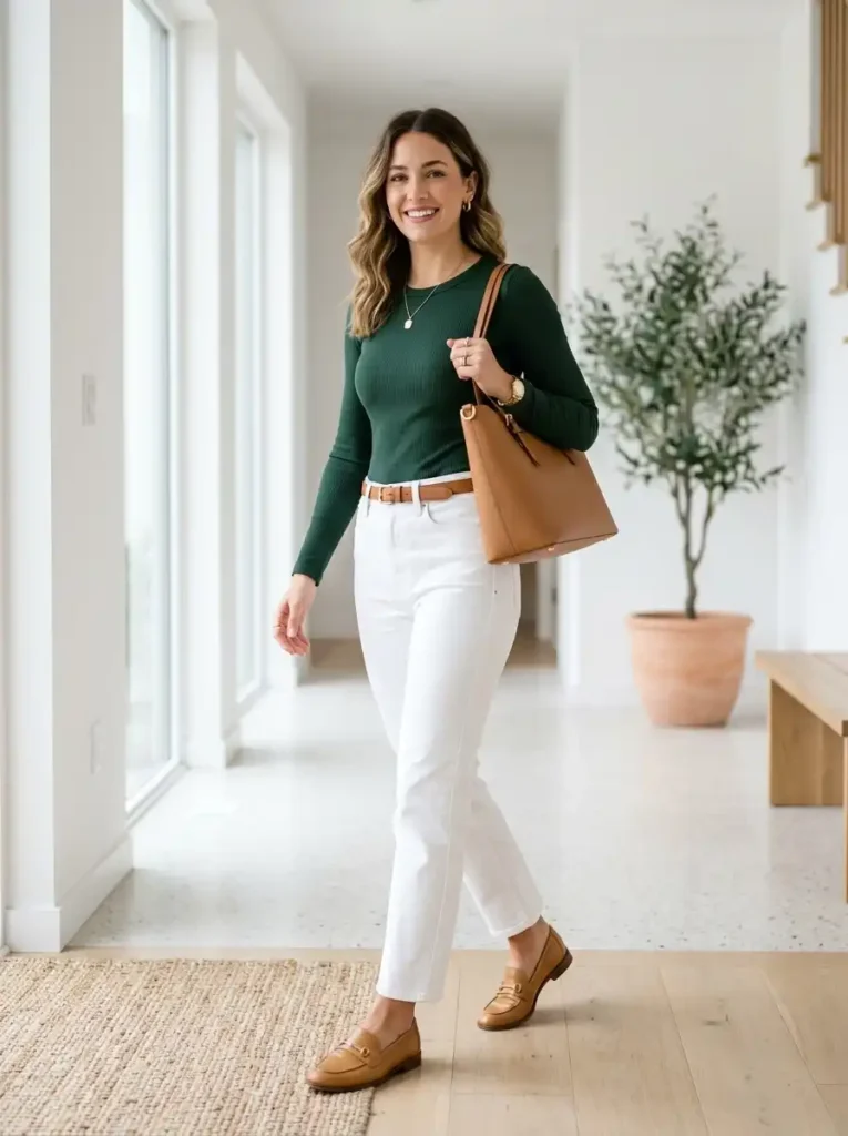 Long-Sleeve Bodysuit With White Jeans