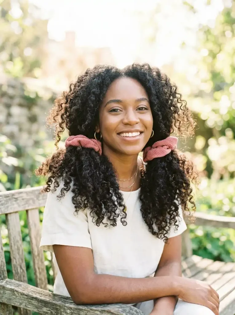 Low Pigtails With Curly Texture That Feel Playfully Nostalgic