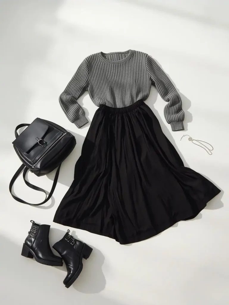 Midi Skirt with Stretchy Waistband