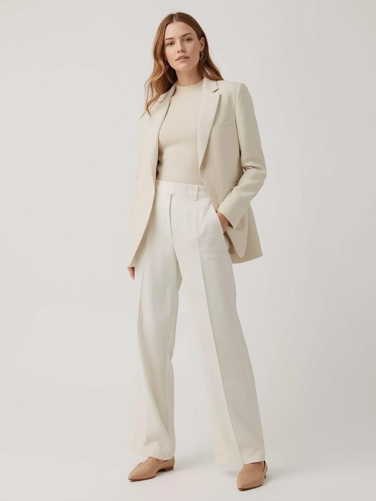 Monochromatic Cream and Ivory Head-to-Toe Styling