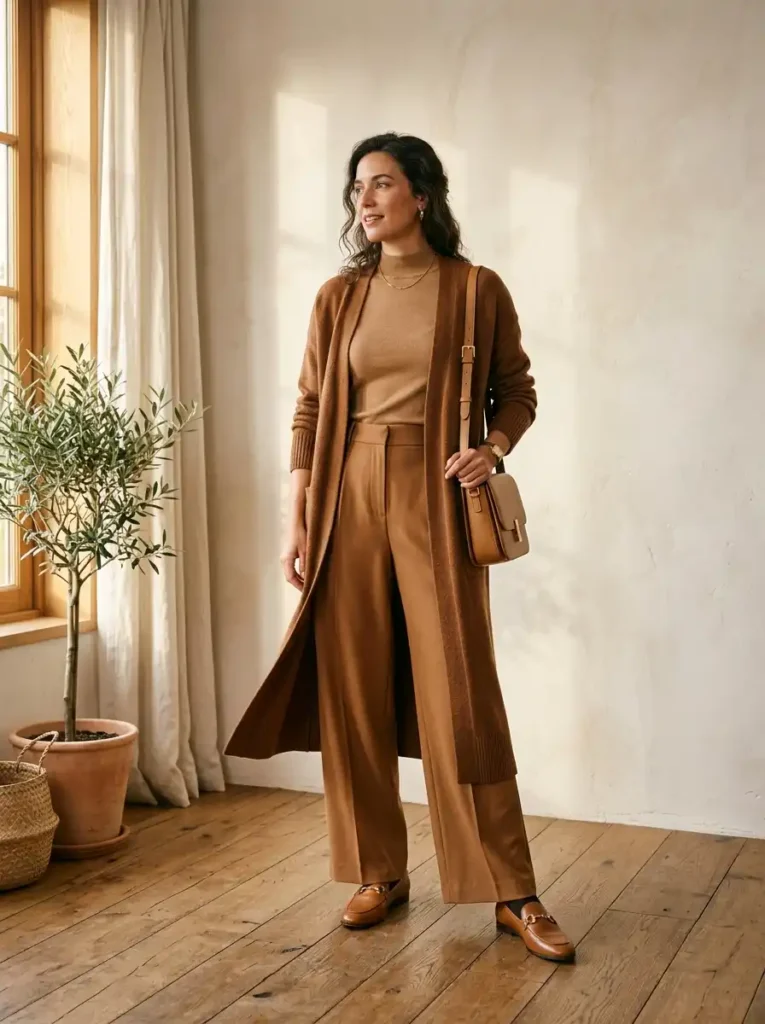 Monochromatic Outfit in Caramel and Tan Tonesv