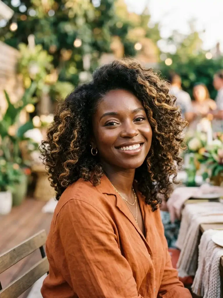 Natural-Looking Caramel Highlights on Dark Skin Tones