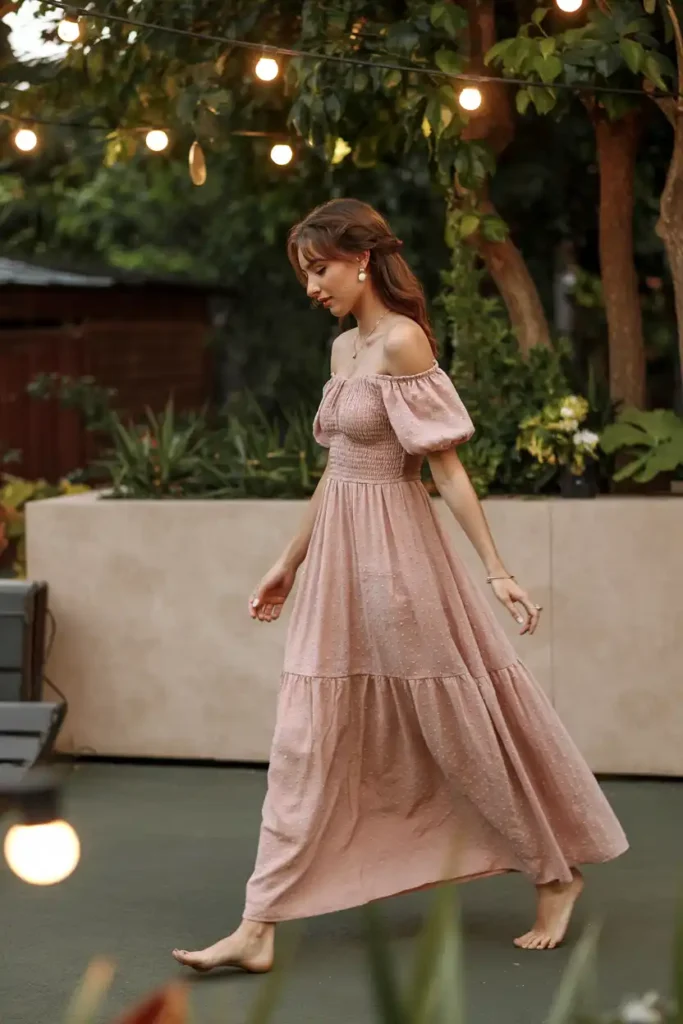 Off-Shoulder Maxi Dress in Soft Pastels