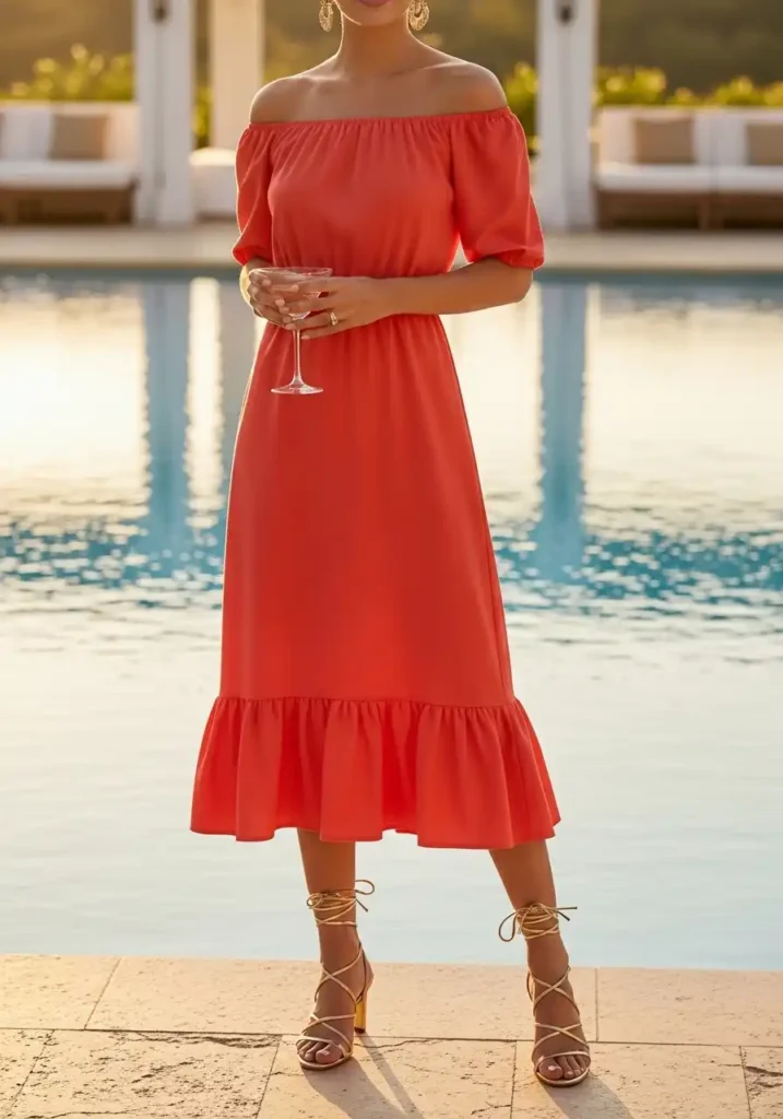 Off-the-Shoulder Dress in a Bright Summer Hue