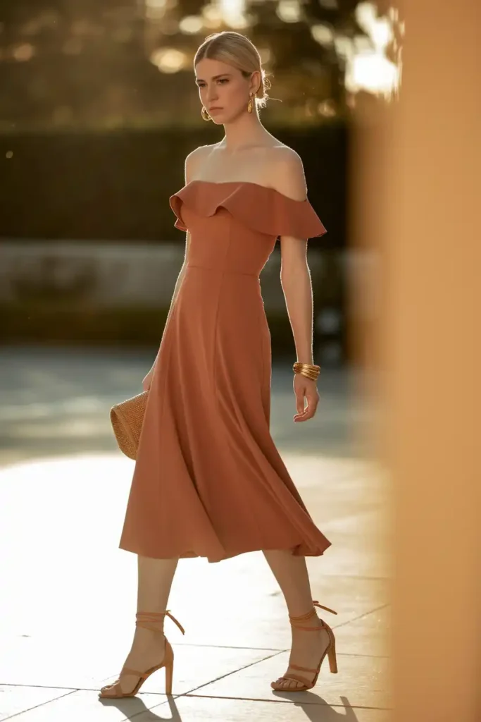  Off-the-Shoulder in a Warm Terracotta Tone