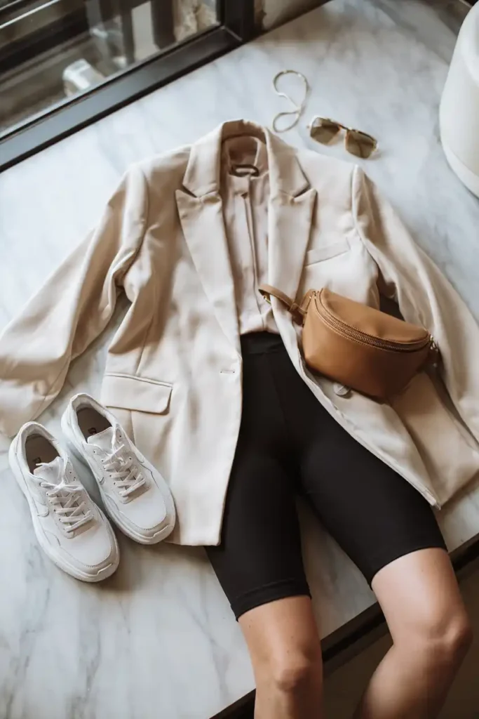 Oversized Blazer and Bike Shorts for a Fashion-Forward Look