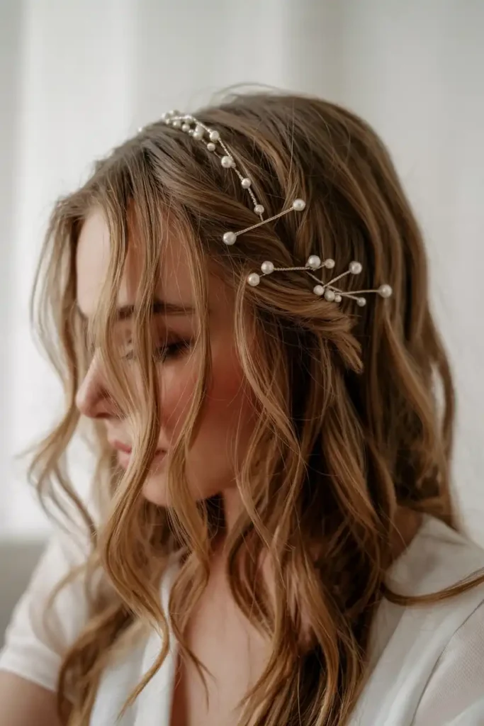 Pearlescent Hair Accessories Woven Into Loose Waves