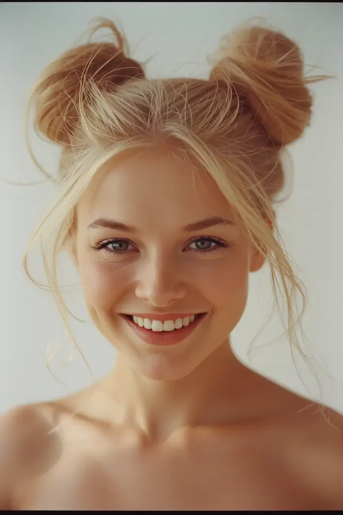 Pigtail Space Buns With Wispy Tendrils