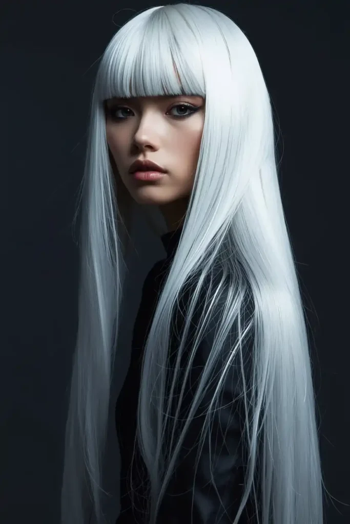 Platinum Blonde Layers with Eyebrow Skimming Fringe