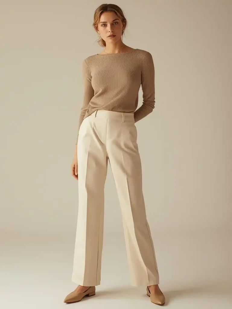 Pressed Pleated Trousers and a Fitted Knit Top