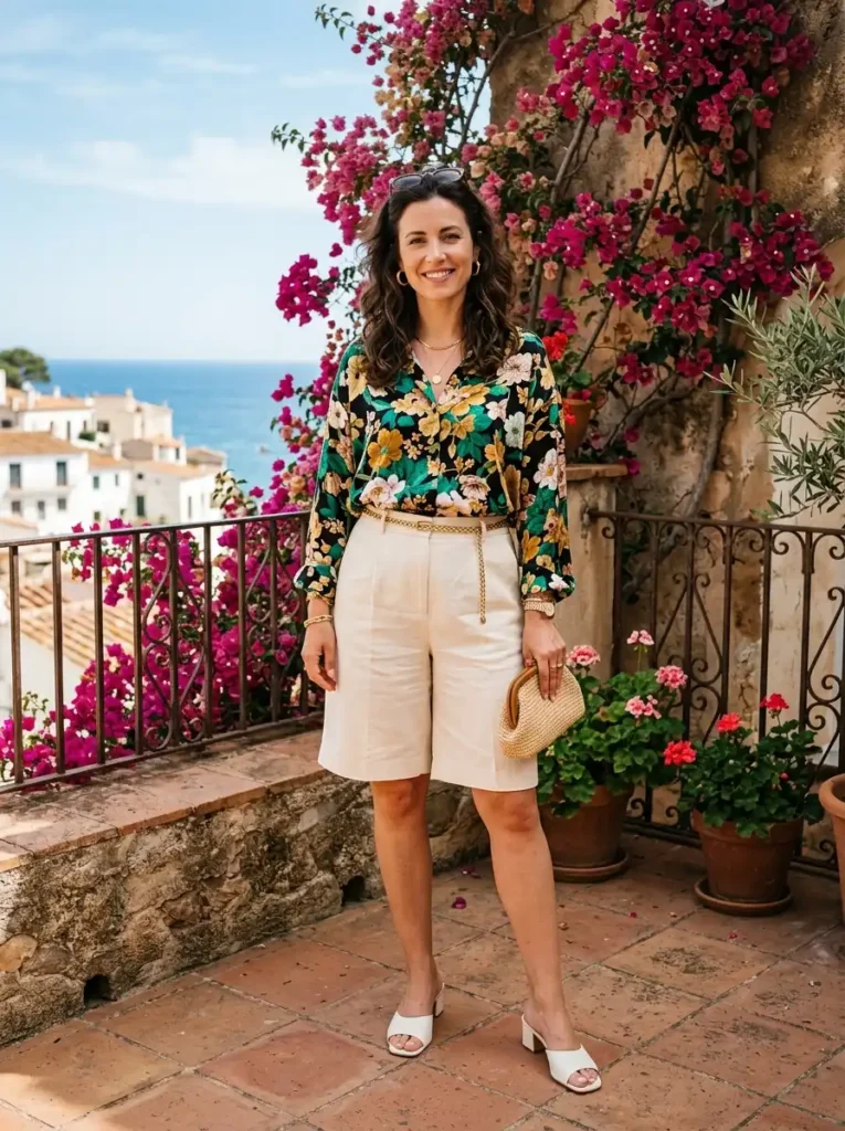 Printed Blouses With Tailored Shorts for a Polished Casual Look