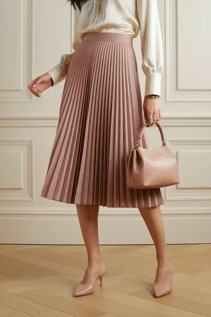 Printed Pleated Skirt With a Silk Blouse