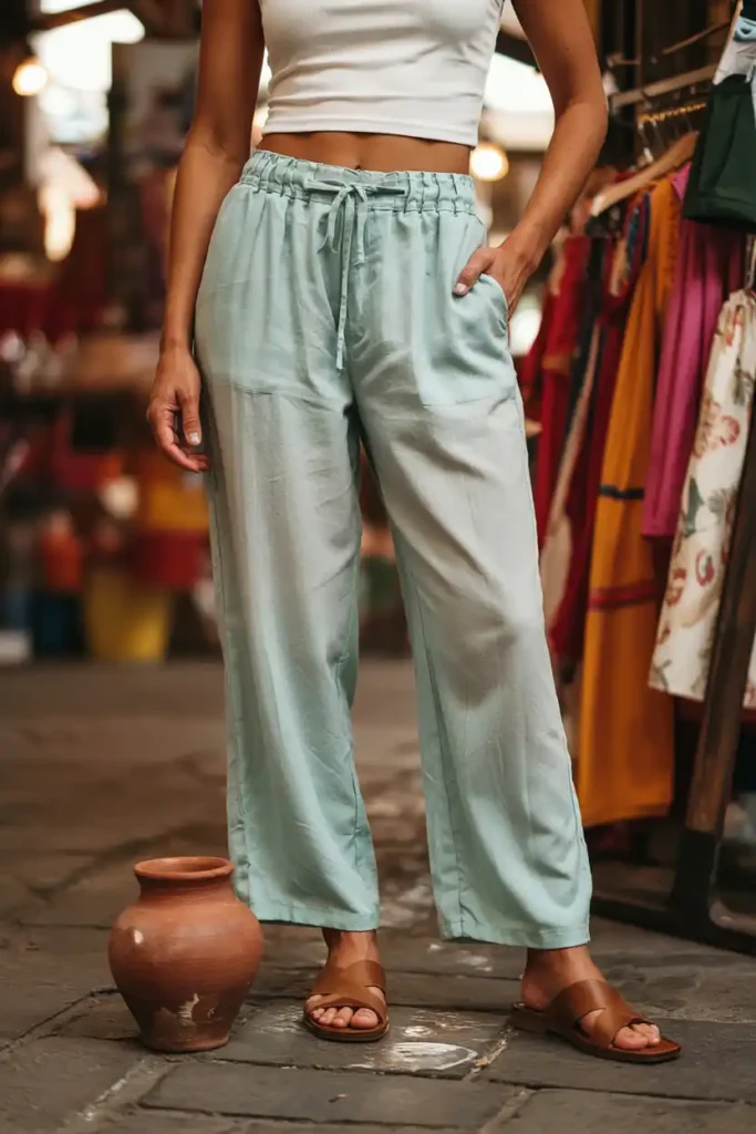 Relaxed Gauze Pants and a Cropped Tank for Street Markets