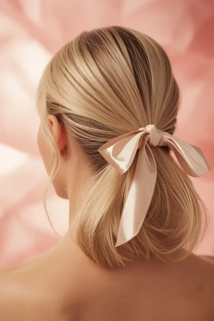 Ribbon-Tied Ponytail With Voluminous Roots