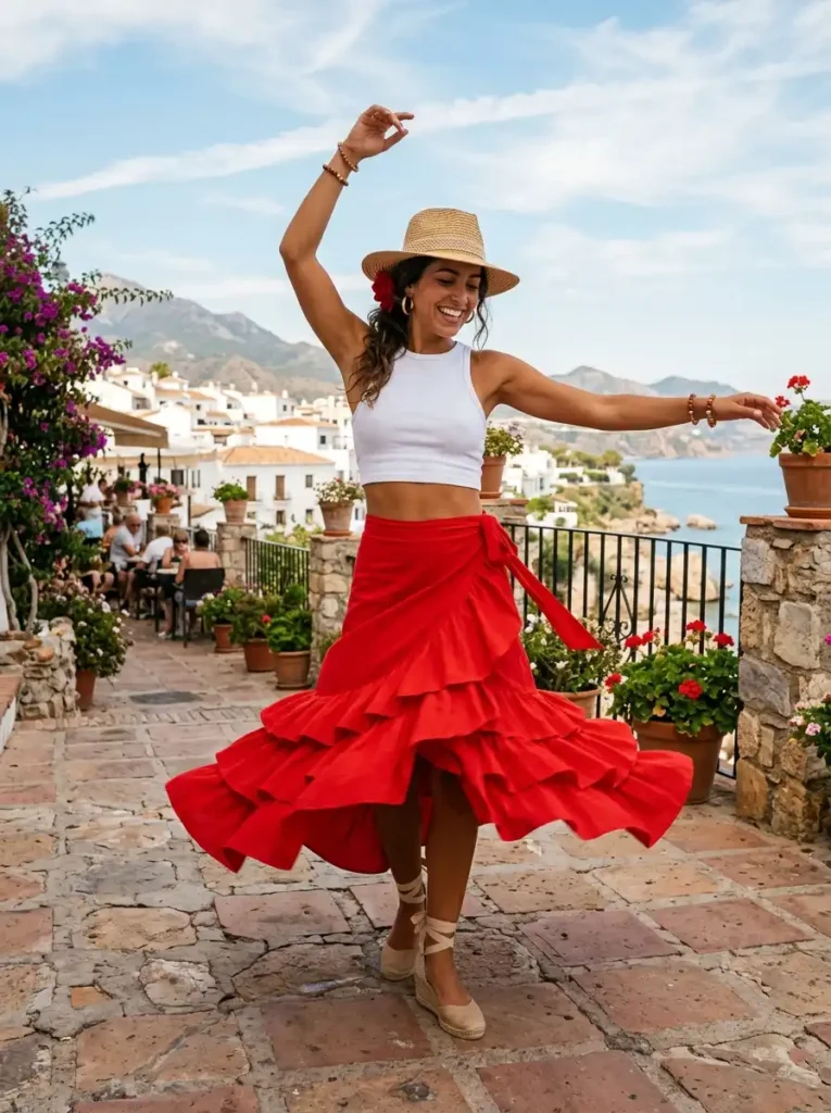 Ruffled Wrap Skirt and Fitted Crop Top