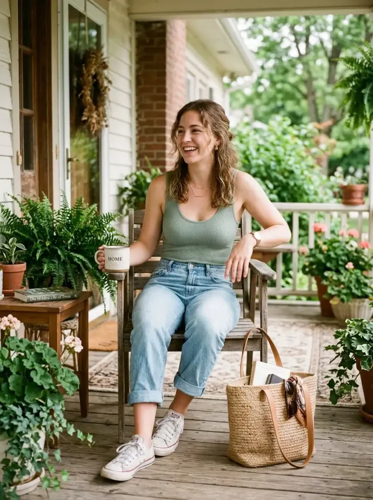 Scoop Neck Bodysuit With Boyfriend Jeans