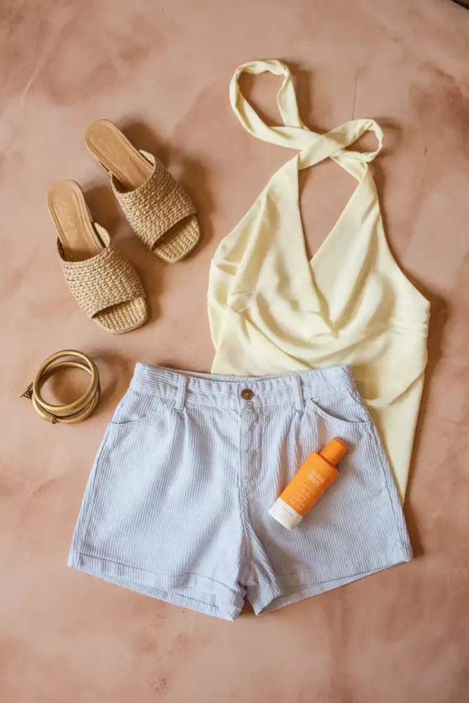 Seersucker Shorts With a Breezy Halter Top