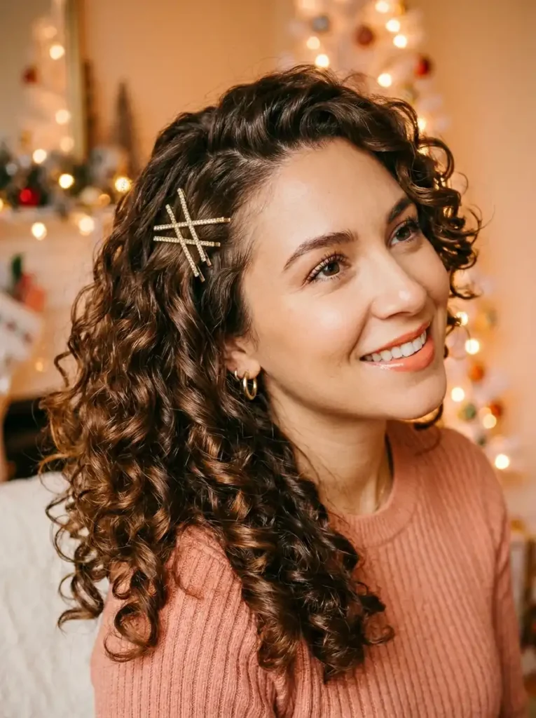 Side-Swept Curls With Glittery Bobby Pins Straight Out of 2002