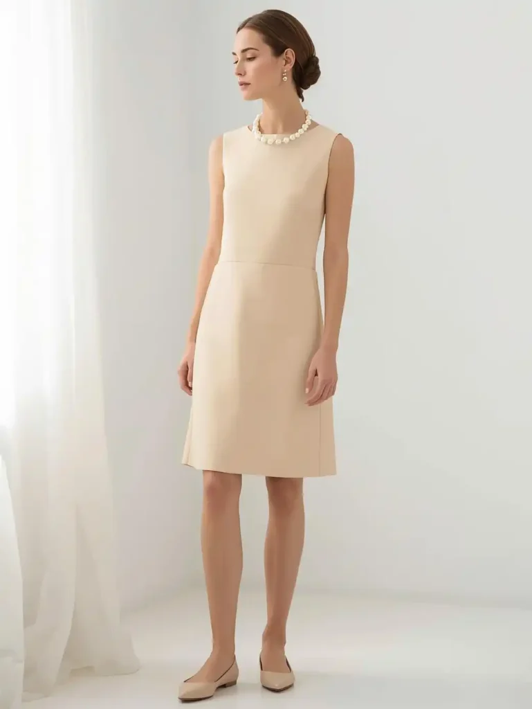 Simple Pearl Jewelry and a Minimal Shift Dress