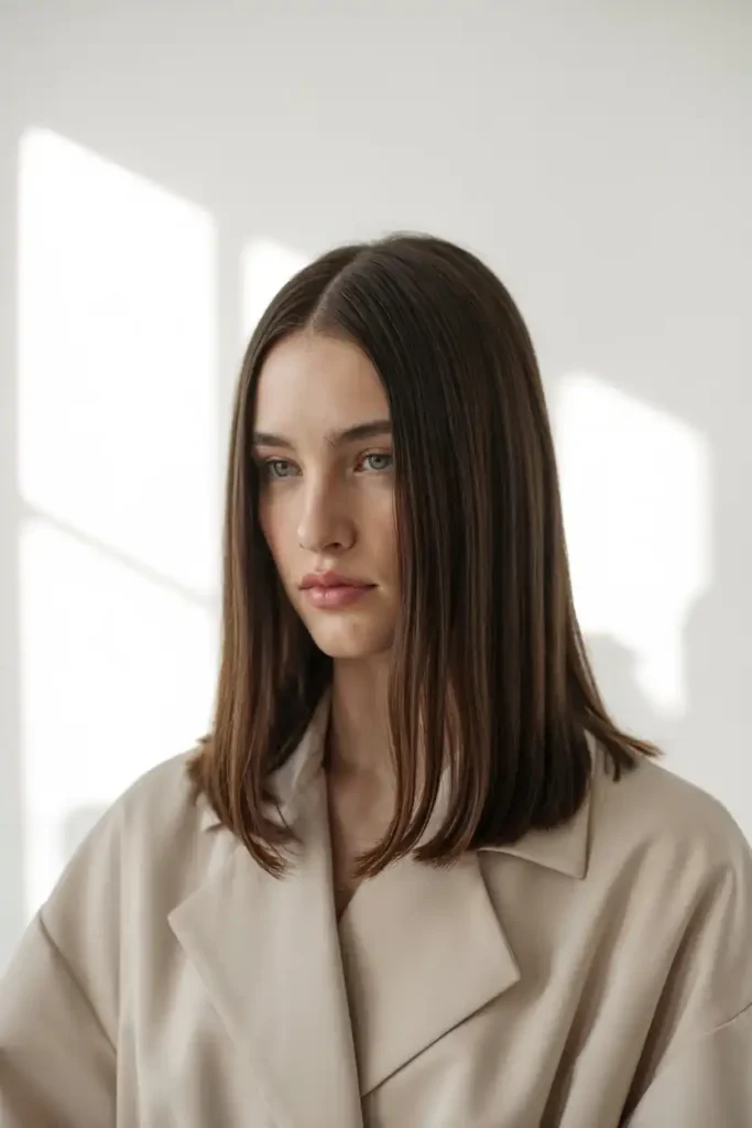 Sleek Straight Hair With a Center Part