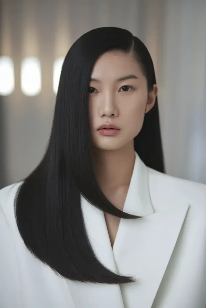 Sleek Straight Hair With a Deep Side Part