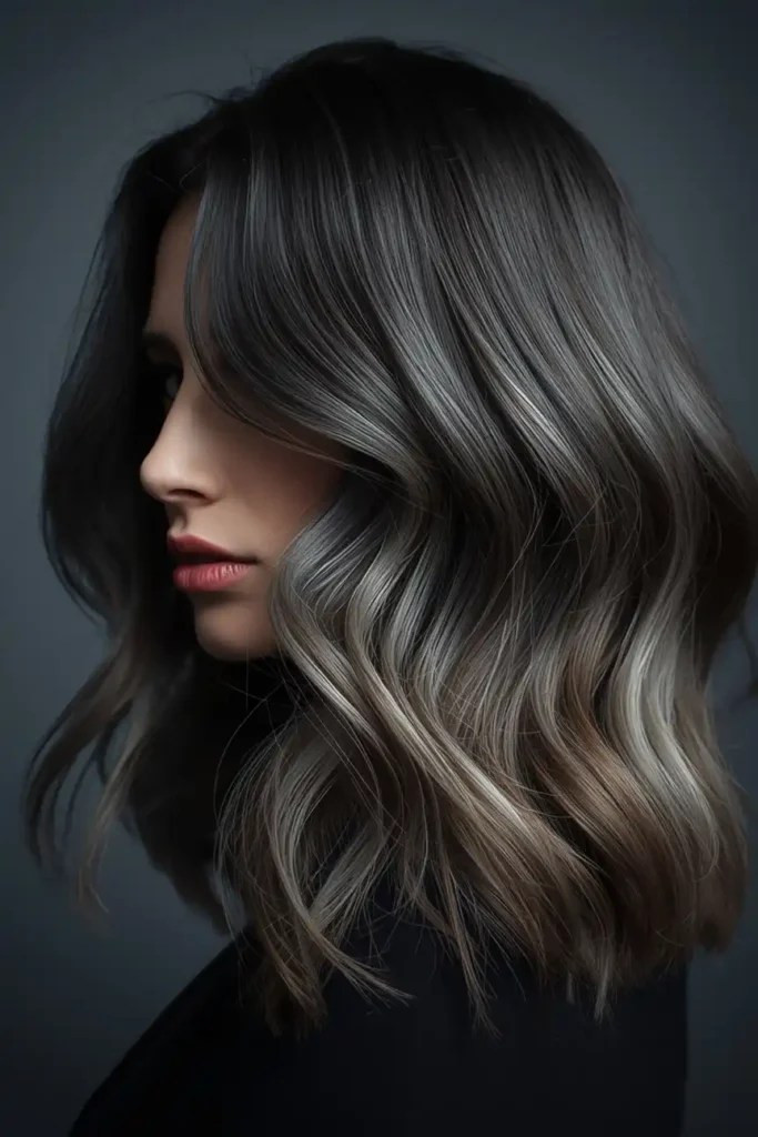 Smoky Brunette Highlights with Gray Tones