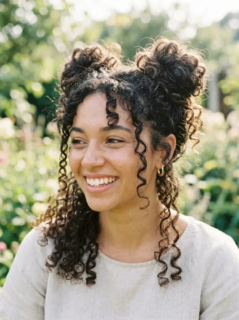 Space Buns With Loose Curls Falling Out Everywhere