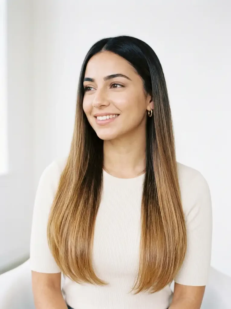 Sun-Kissed Caramel Tips on Dark Ombre Hair